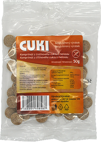 Komprimát z trstinového cukru s melasou